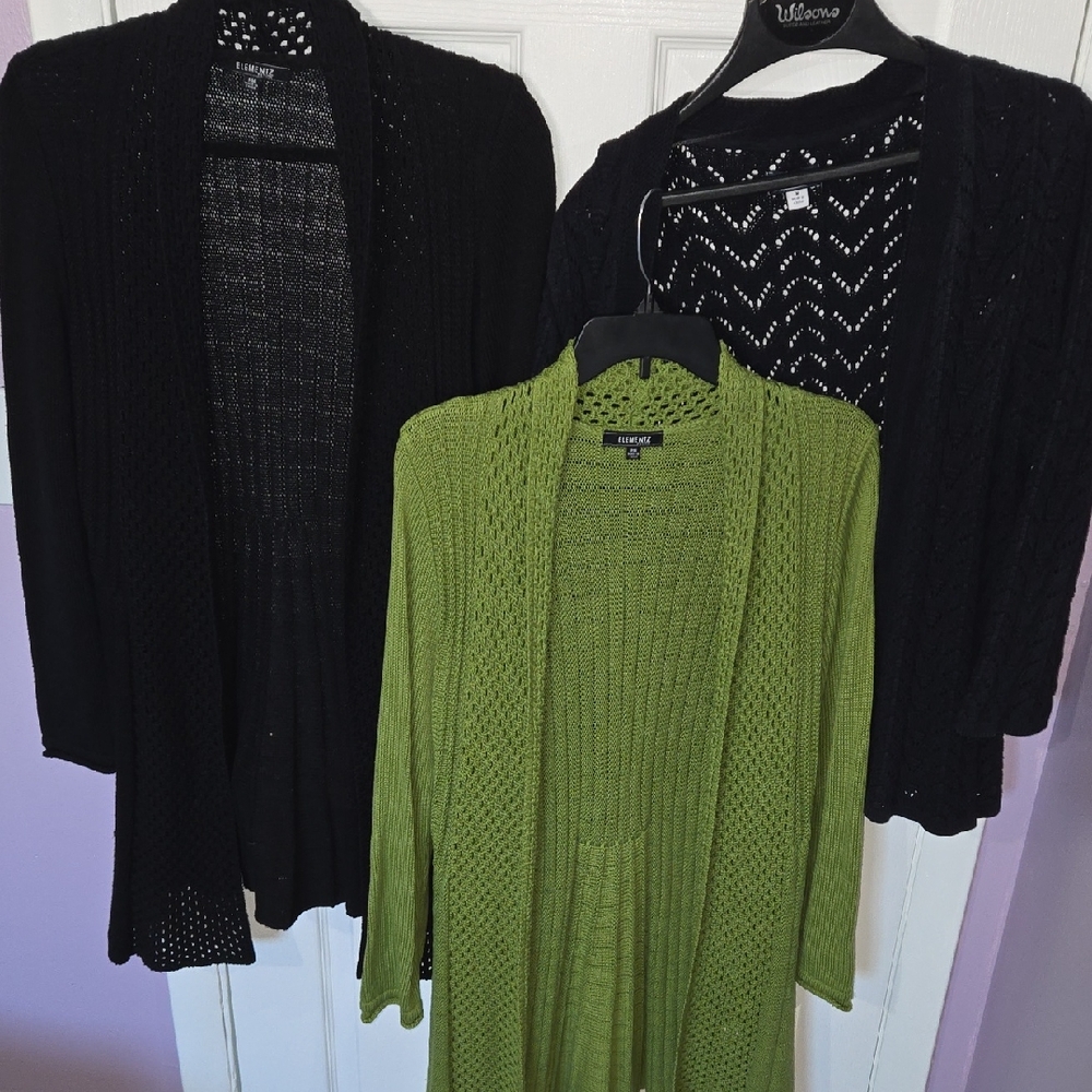 3 Cardigan Set: 2 Black and 1 Olive Cardigans Set